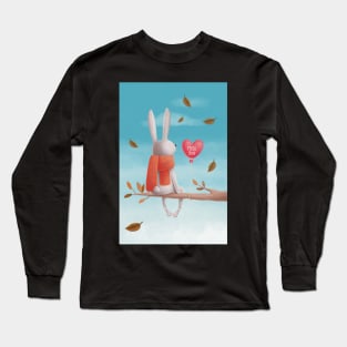 Miss you! Cute rabbit sitting in a tree thinking of his love in the autumn Long Sleeve T-Shirt